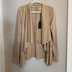 Tan Suede Cardigan with Cut Outs